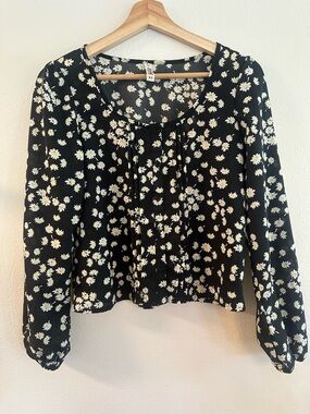 Mudd Black Daisy-Print Long Sleeve Blouse Y2K Early 2000’s vintage